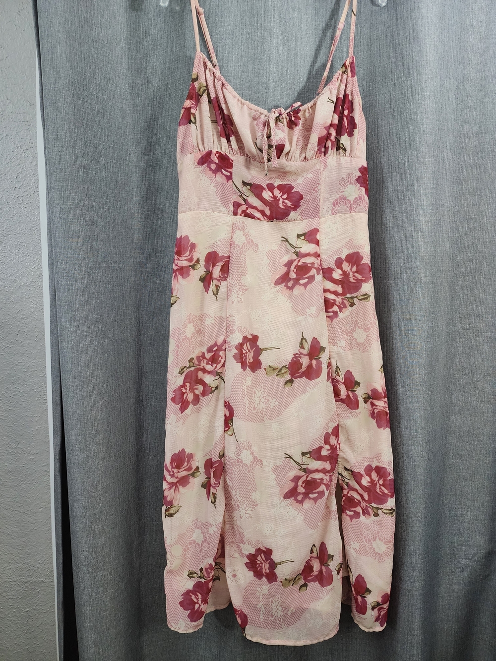 Urban Outfitters Pink Floral Spaghetti-Strap Midi Dress